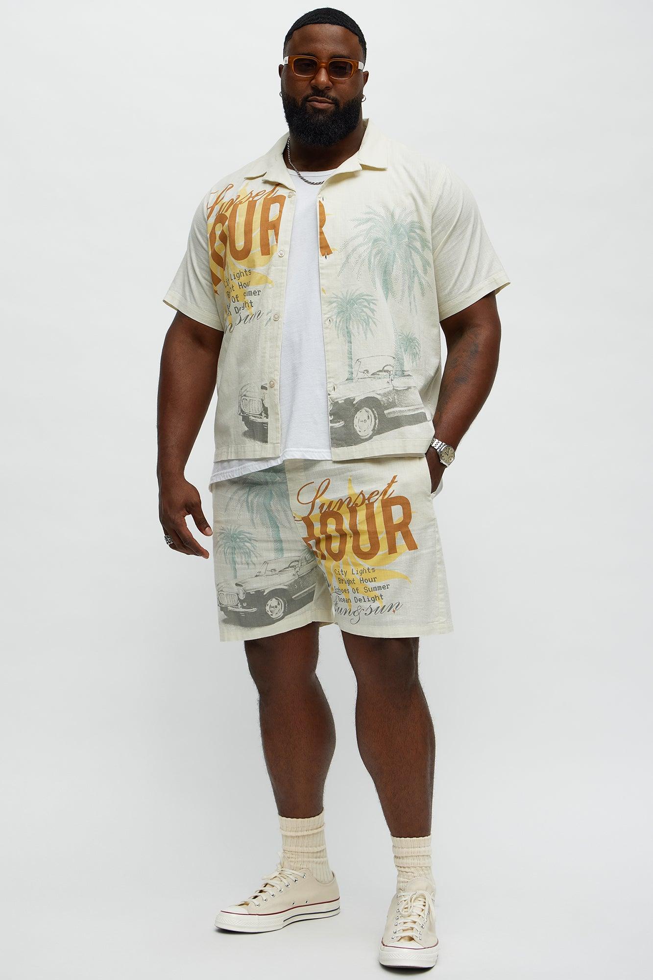 Sunset Hour Short Sleeve Button Up Shirt - Cream Product Image