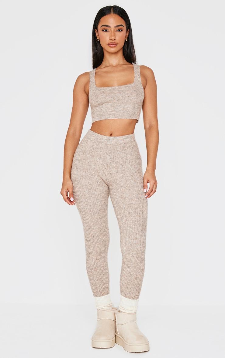 Petite Taupe Rib Knit Leggings Product Image