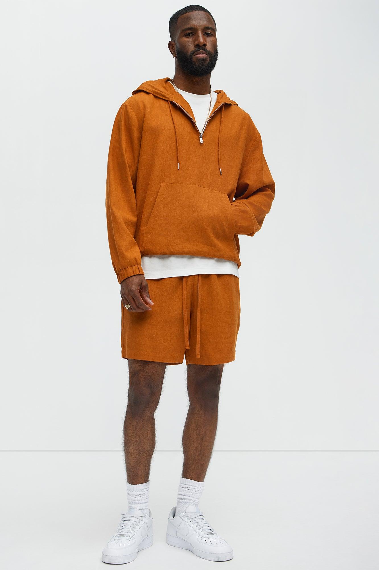 Bahamas Linen Relaxed Quarter Zip Hoodie - Rust Male Product Image
