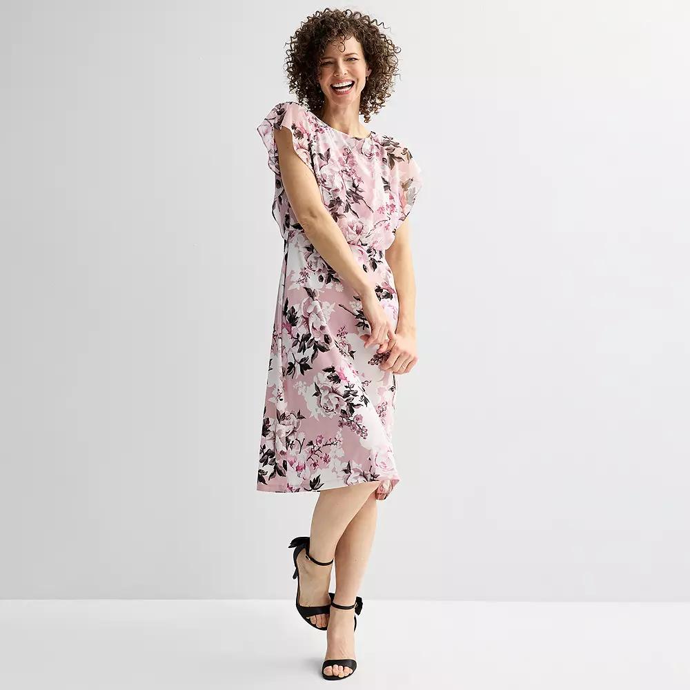 Women's Connected Apparel Printed Sheer Overlay Bib Dress, Size: 6, Dusty Pink Product Image