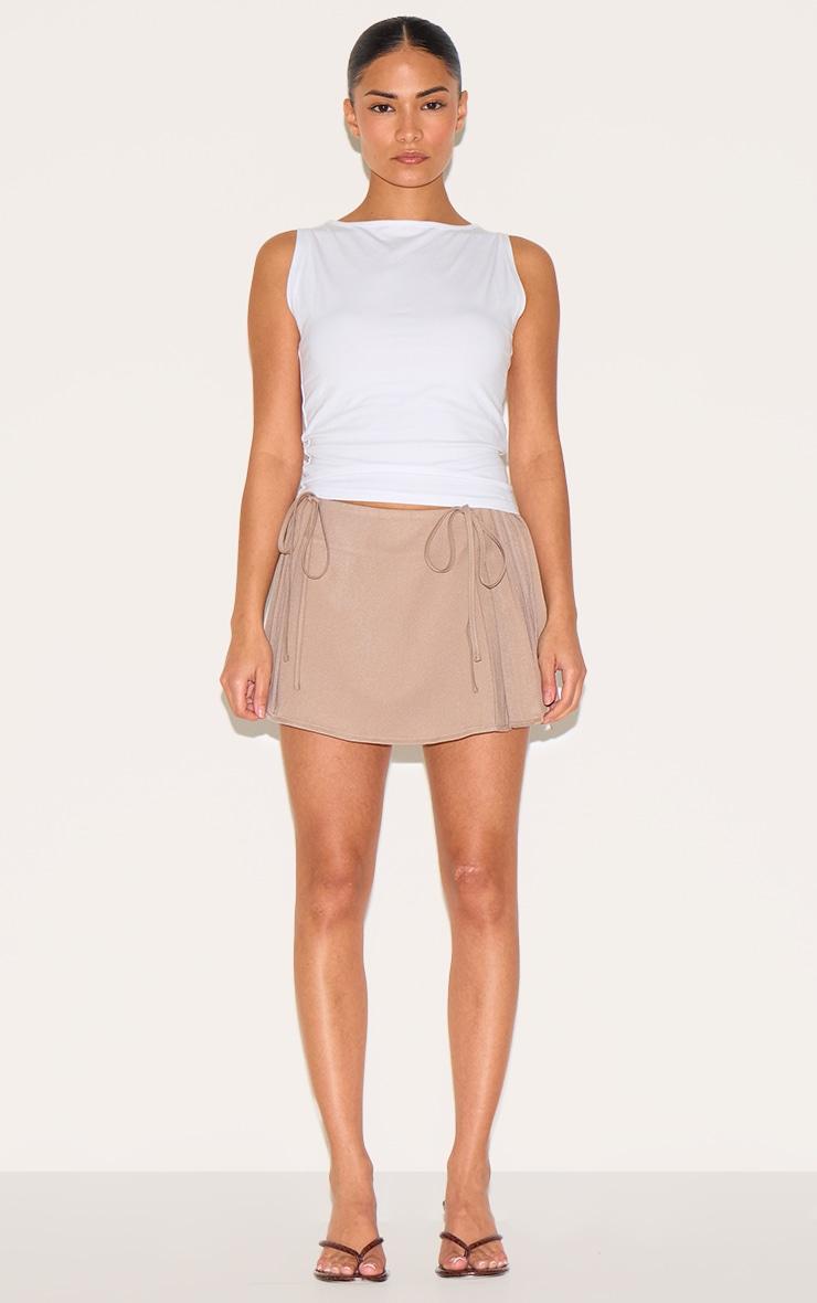 Petite Taupe Tie Detail Pleated Mini Skirt Product Image
