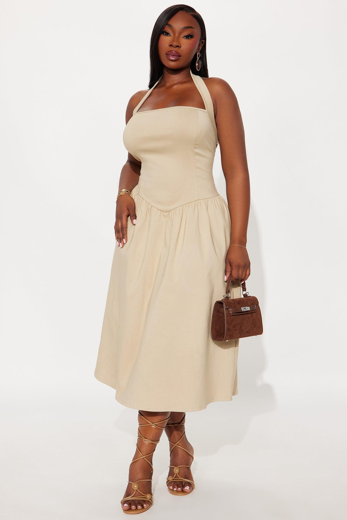 Phoebe Halter Ponte Midi Dress - Taupe Female Product Image