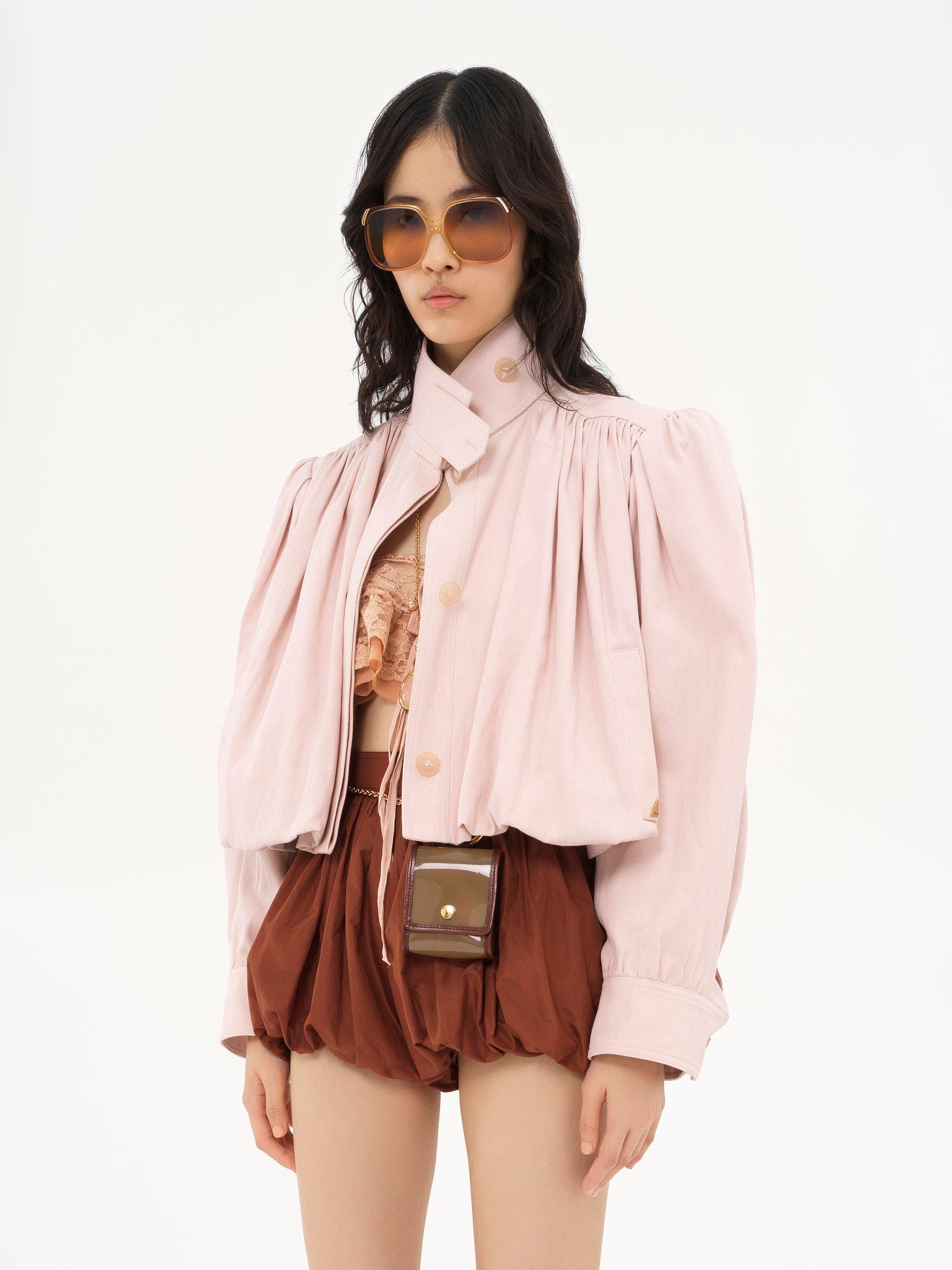 Gathered boule jacket in cotton canvas Product Image