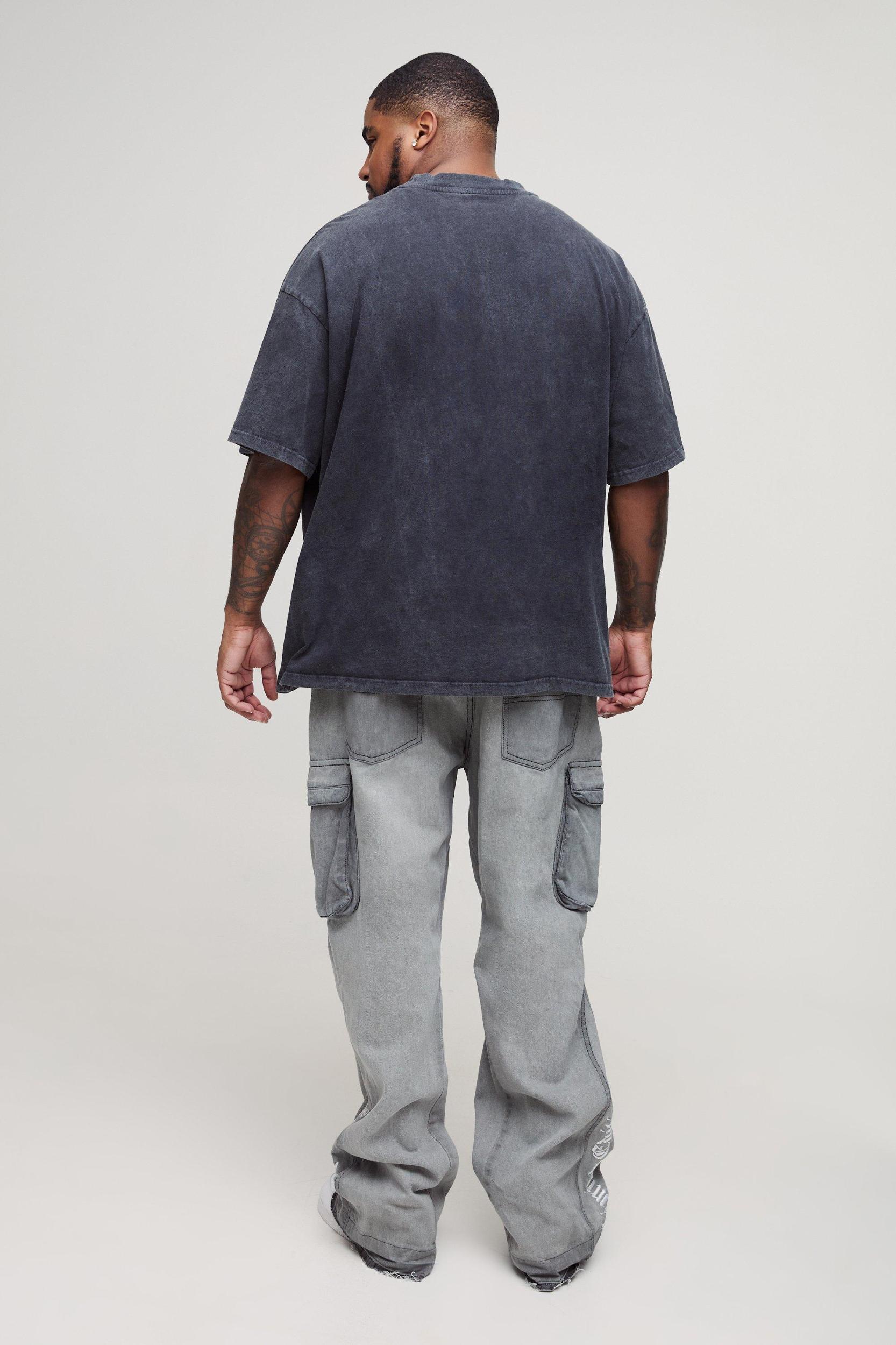 Plus Applique Gusset Cargo Flared Jeans | boohooMAN USA Product Image