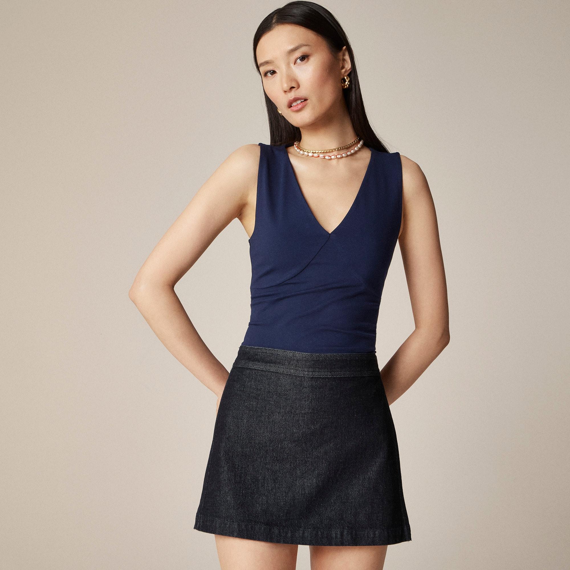 Stretch cotton-blend V-neck top Product Image