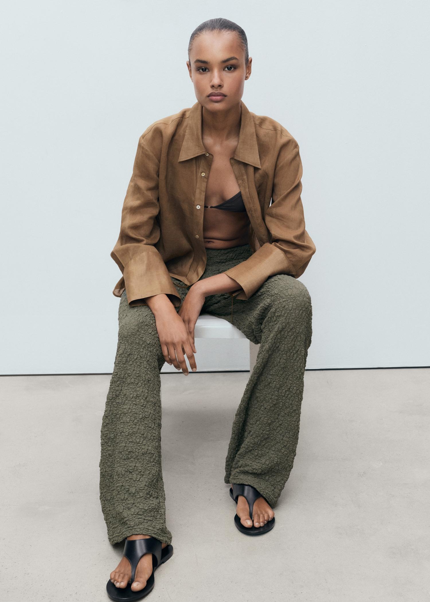 Straight textured trousers - Women | MANGO USA Product Image