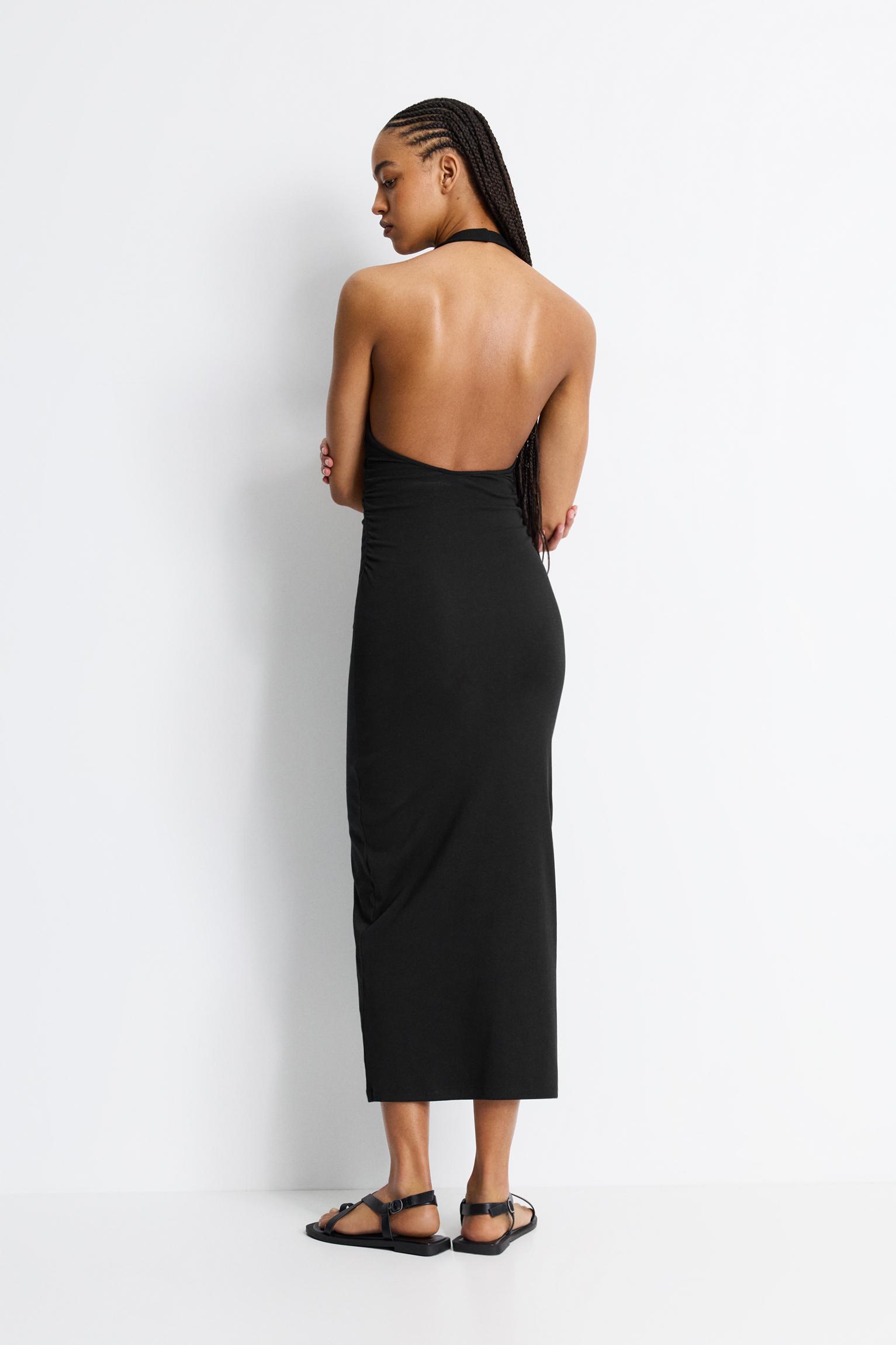 Gathered halter midi dress Product Image
