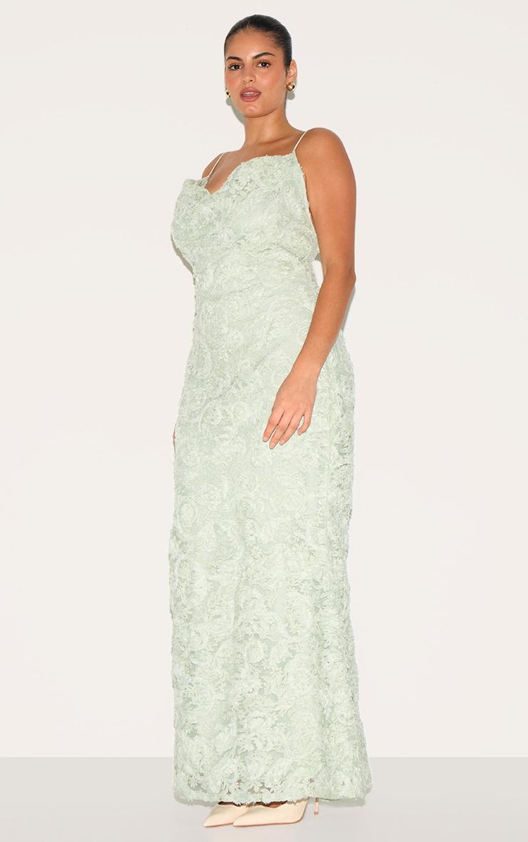Plus Sage Green Textured Cowl Neck Strappy Maxi Dress Product Image