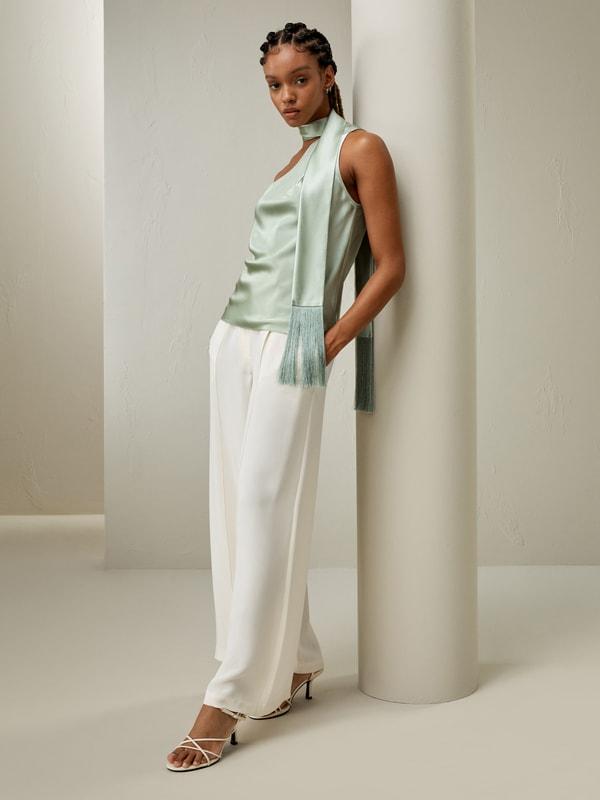 One-shoulder Top With Tassel Scarf Product Image