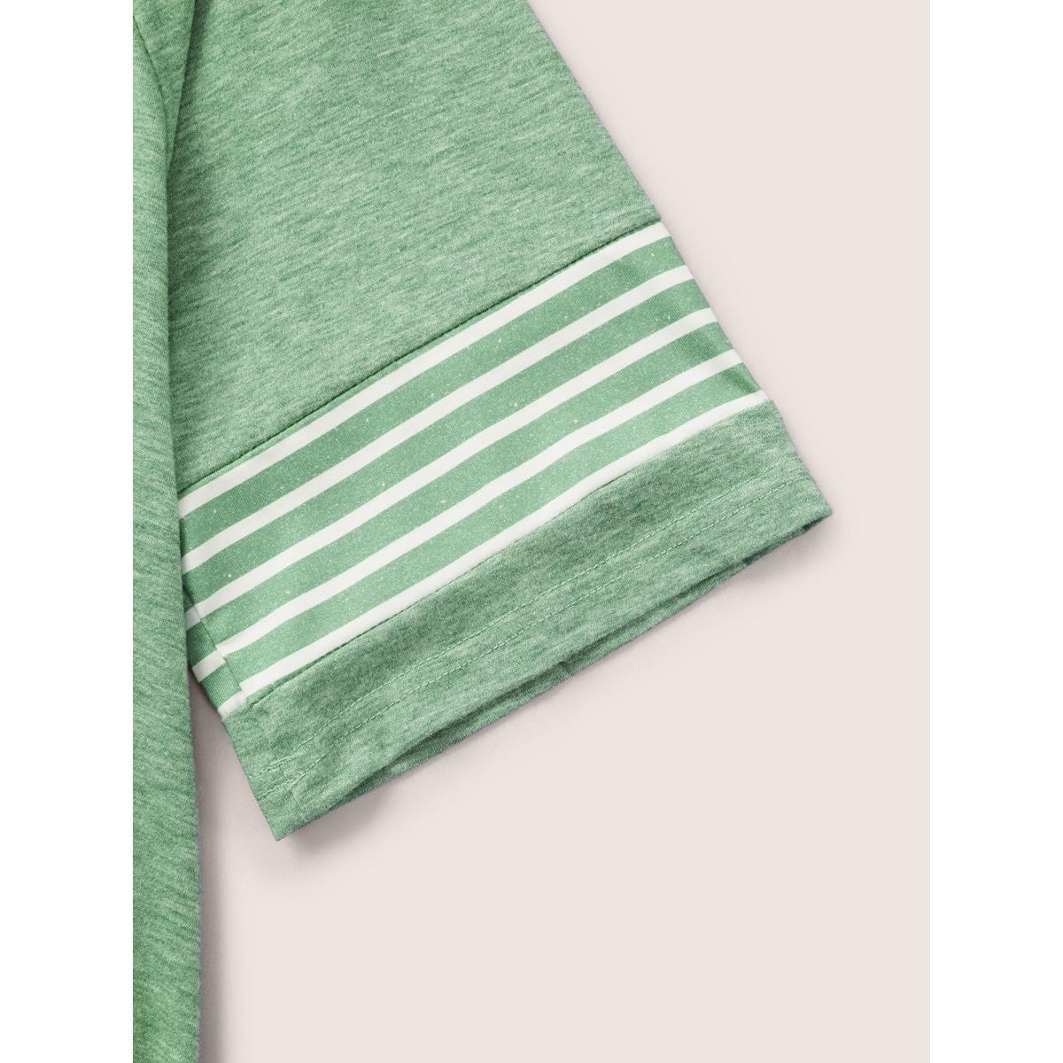 Plus Size Striped Contrast Raglan Sleeve Crew Neck T-shirt Mint Women Casual Plain Everyday T-shirts BloomChic 22-24/3X Product Image