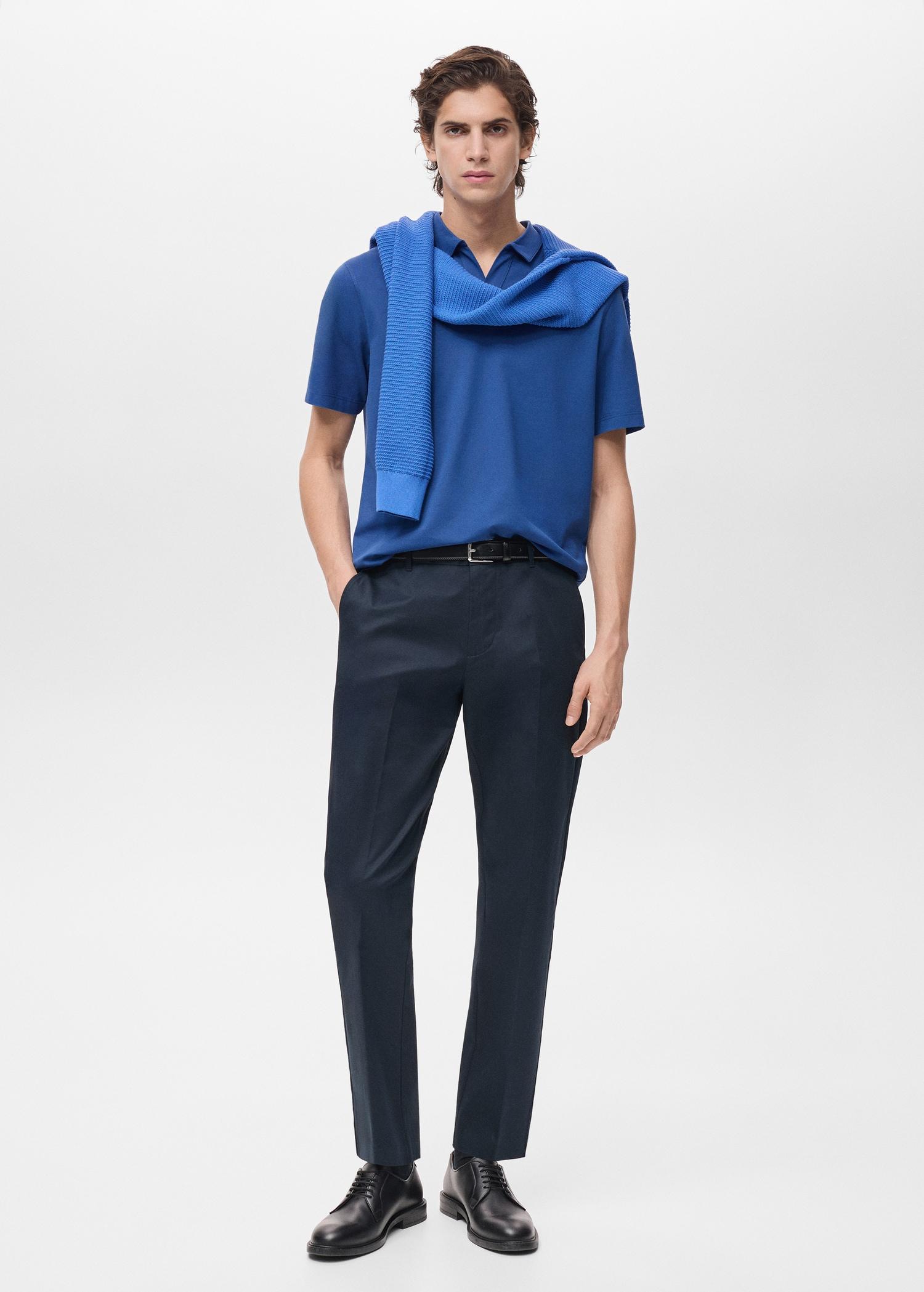 Slim-fit cotton-piqué polo shirt - Men | MANGO USA Product Image