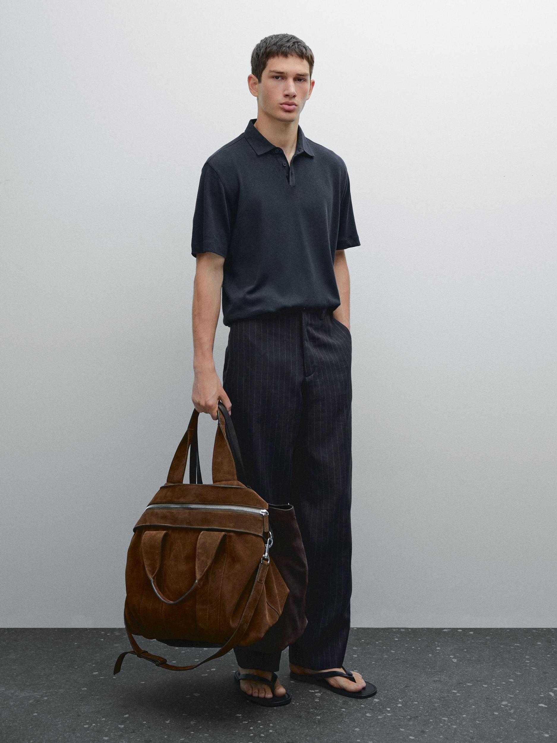 Short sleeve linen blend polo shirt Product Image