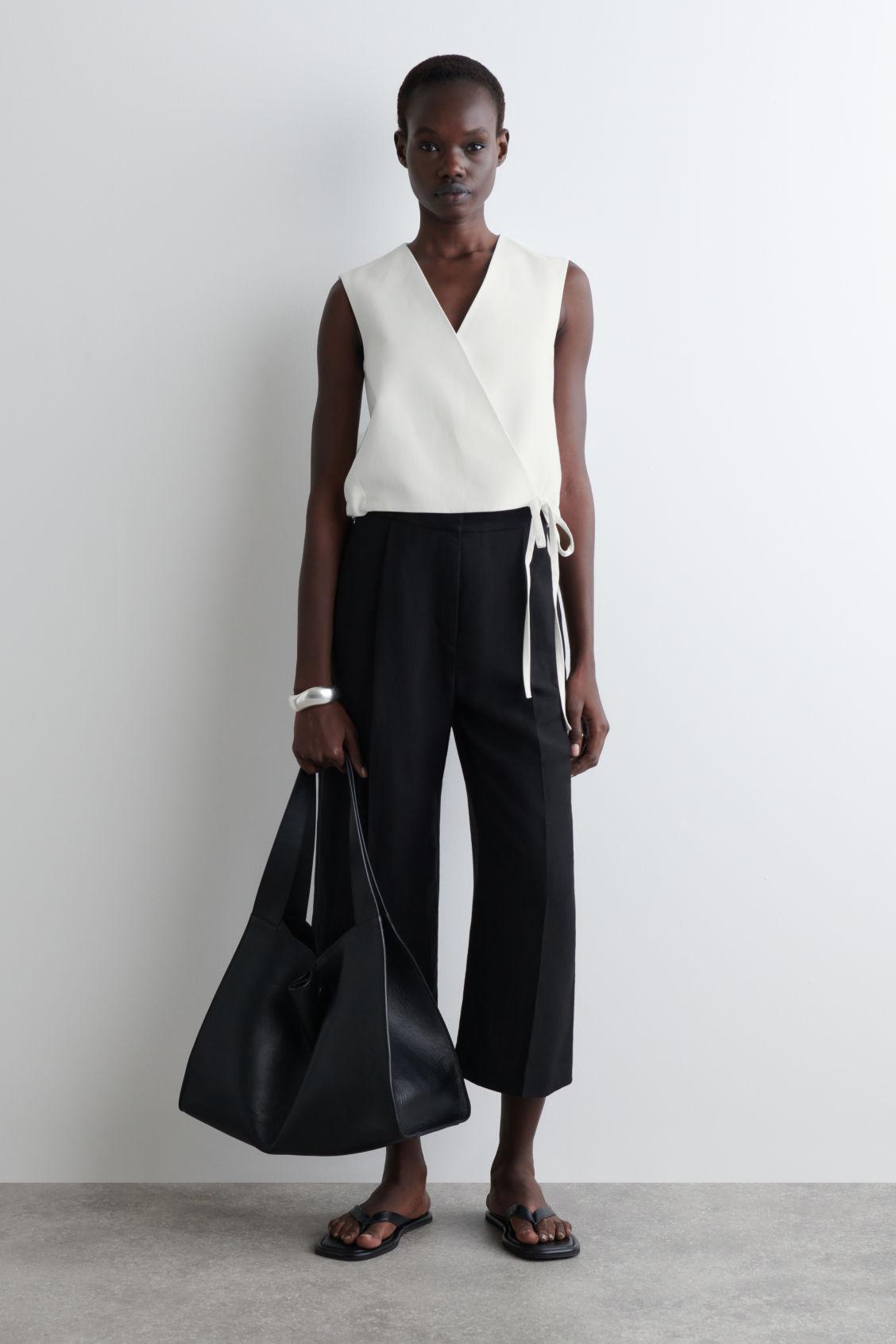 TIE-DETAIL LINEN-BLEND WRAP WAISTCOAT Product Image