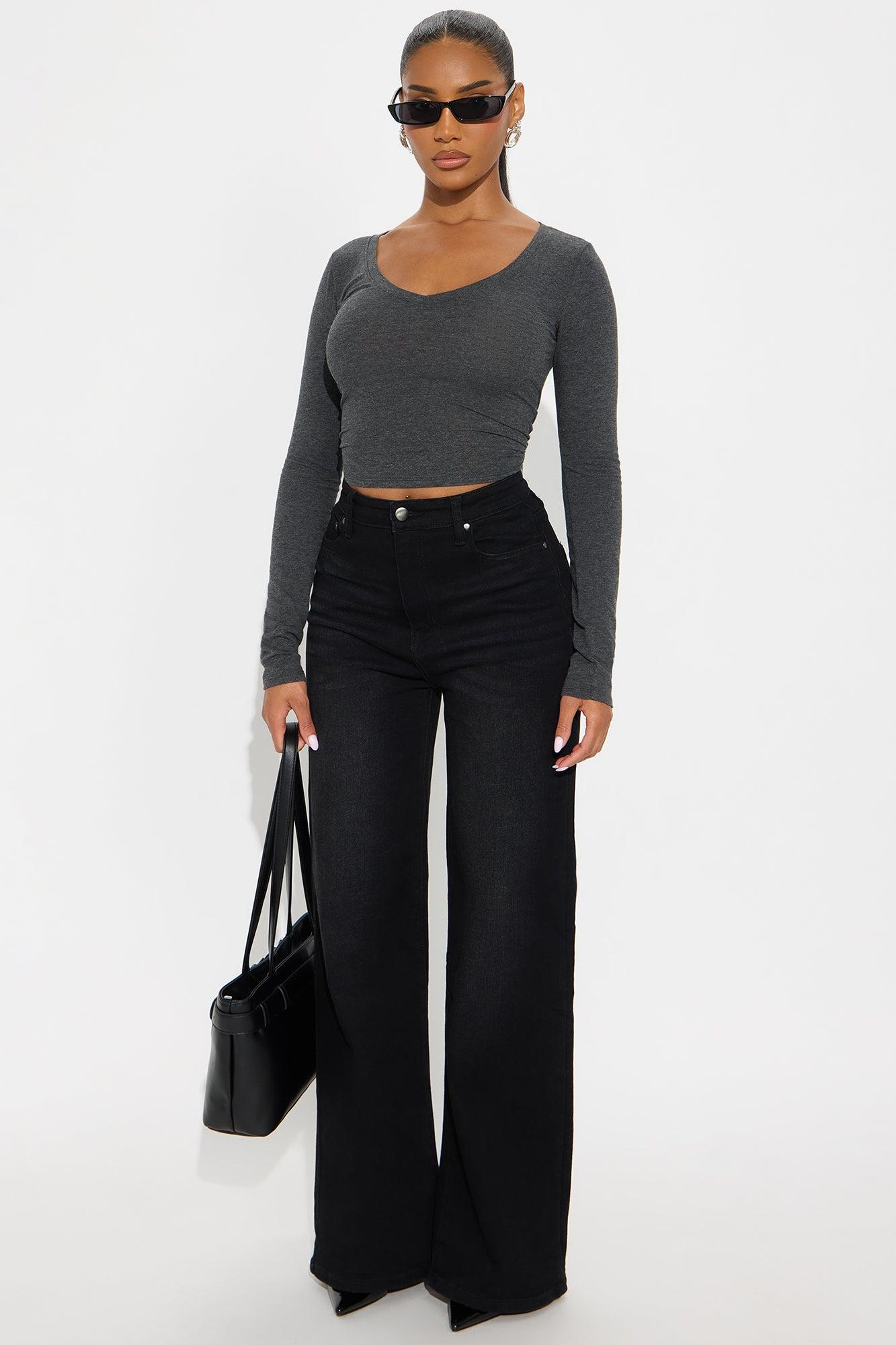 Dawn V Neck Basic Top - Charcoal Female Product Image