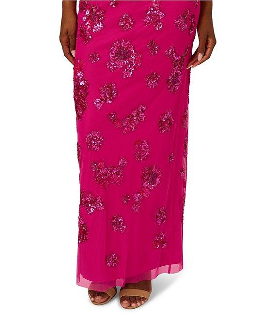 Adrianna Papell Beaded Mesh Halter Neck Sleeveless T-Back Column Dress Product Image