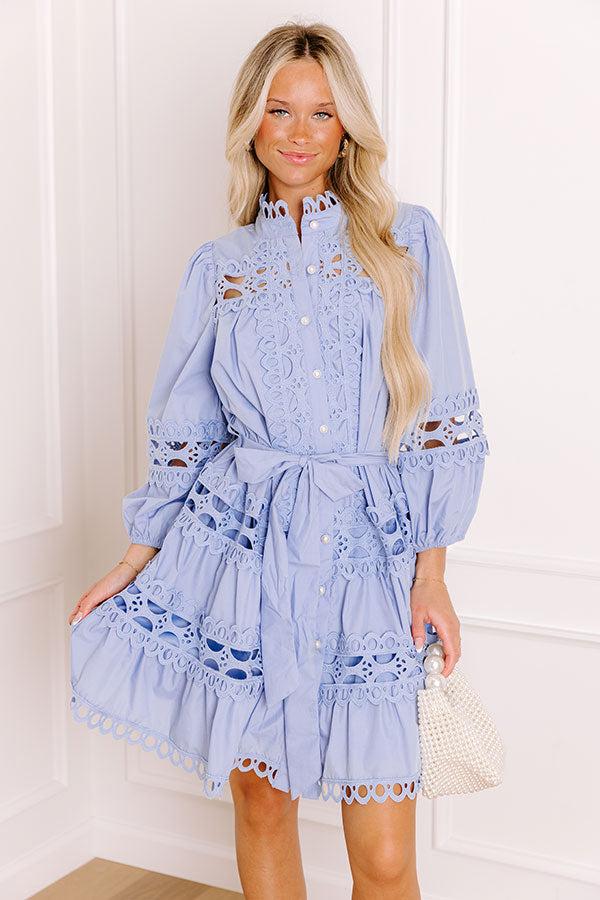 Tea Time Embroidered Mini Dress in Sky Blue Product Image