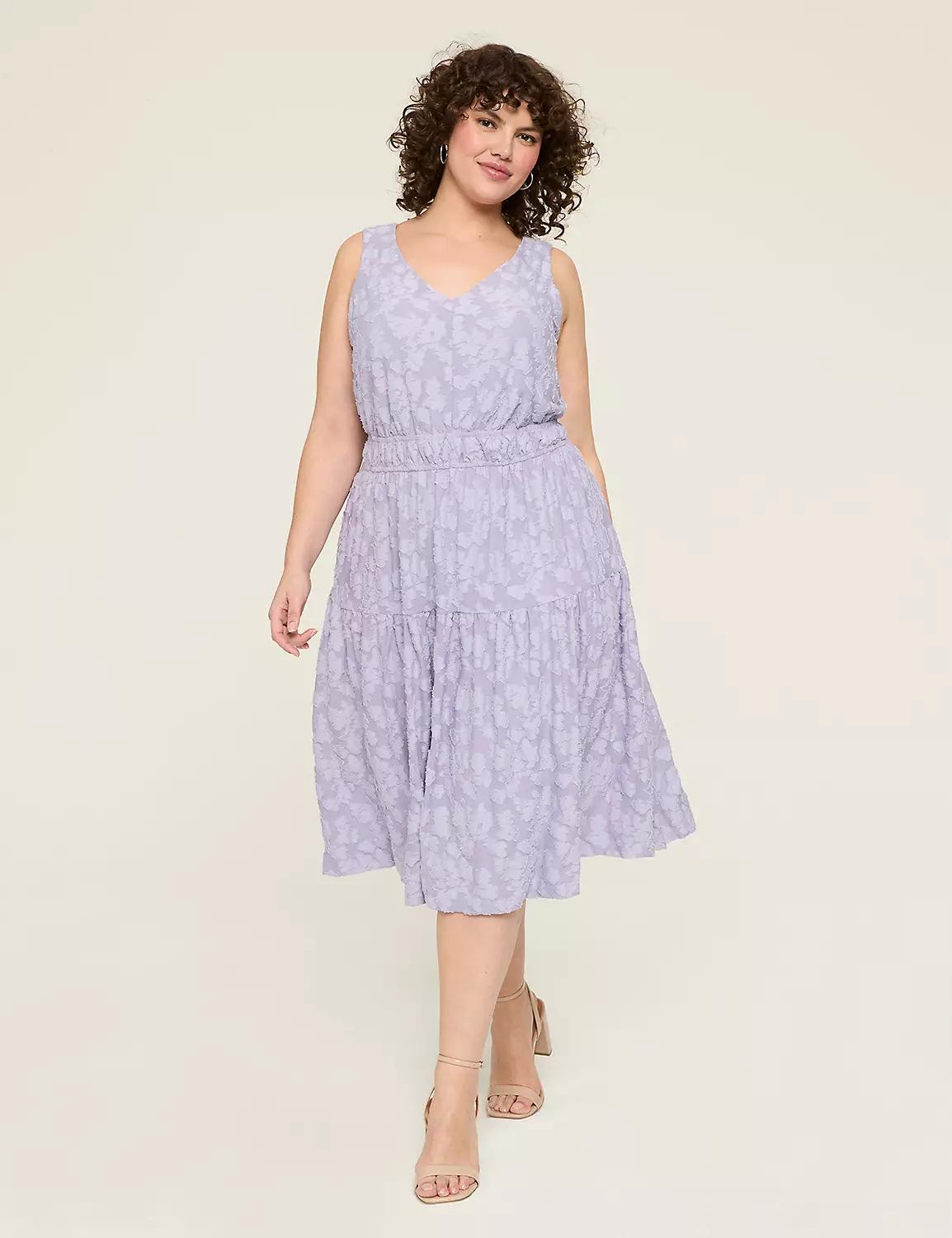 V-Neck Elastic-Waist Midi Dress Product Image