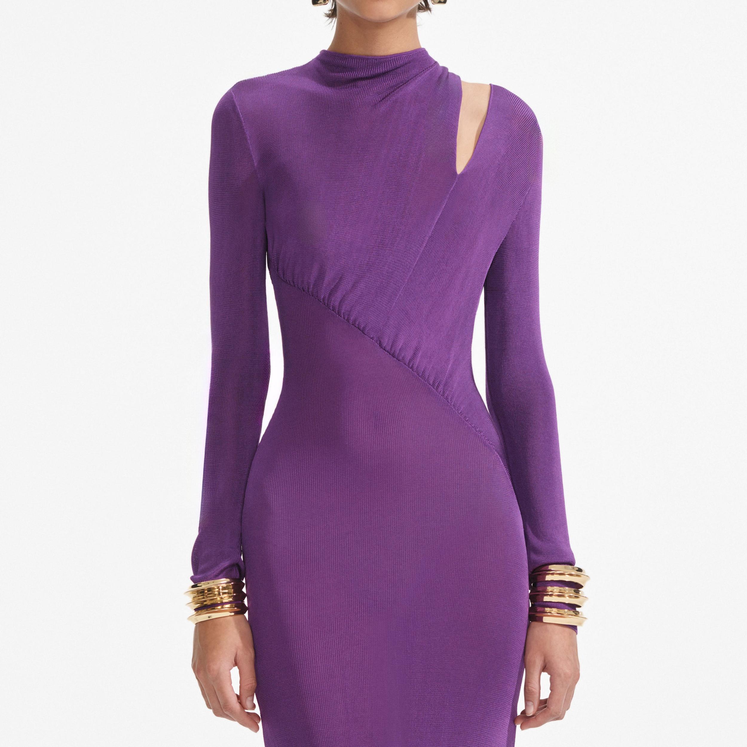 Purple Cut Out Viscose Knit Maxi Dress Product Image