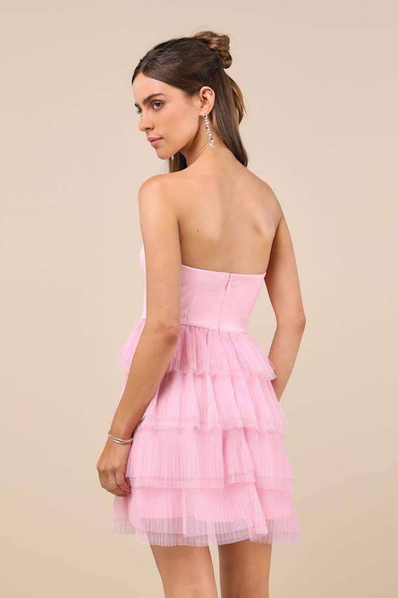 Fabulous Thoughts Light Pink Tulle Strapless Tiered Mini Dress Product Image