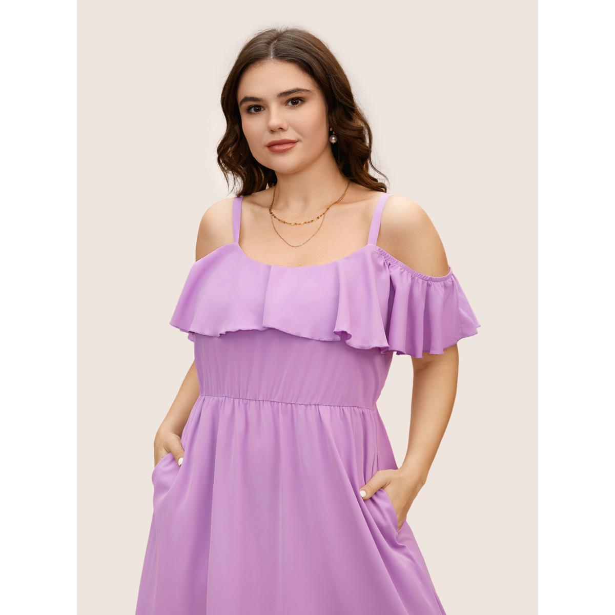 Plus Size Off Shoulder Neck Tiered Ruffles Midi Dress Lilac Women Elegant Tiered One-shoulder neck Short sleeve Curvy BloomChic 26/4X Product Image