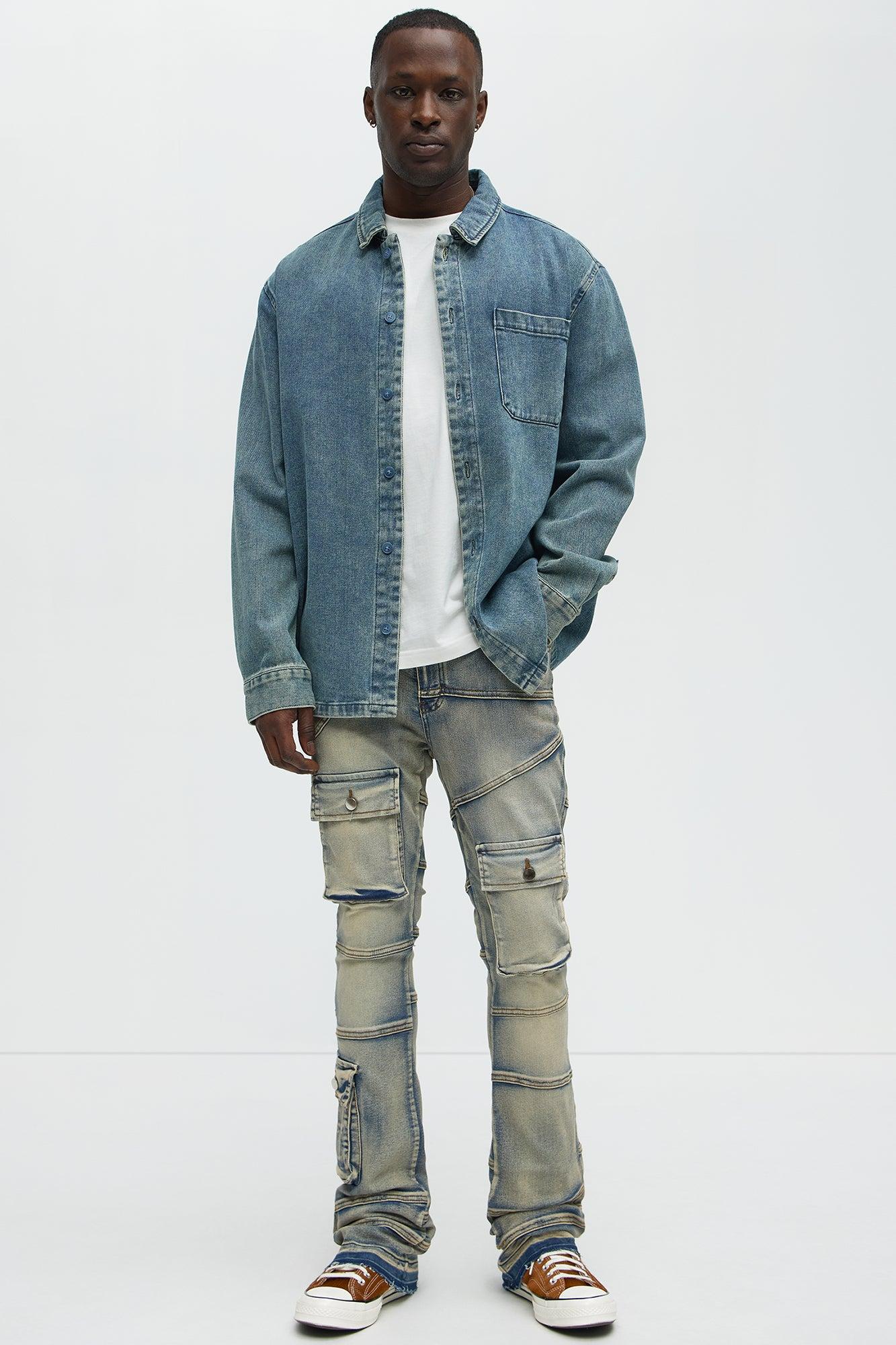 Stacked Skinny Flare Come Find Me Cargo Jeans - Light Blue Wash Male Product Image