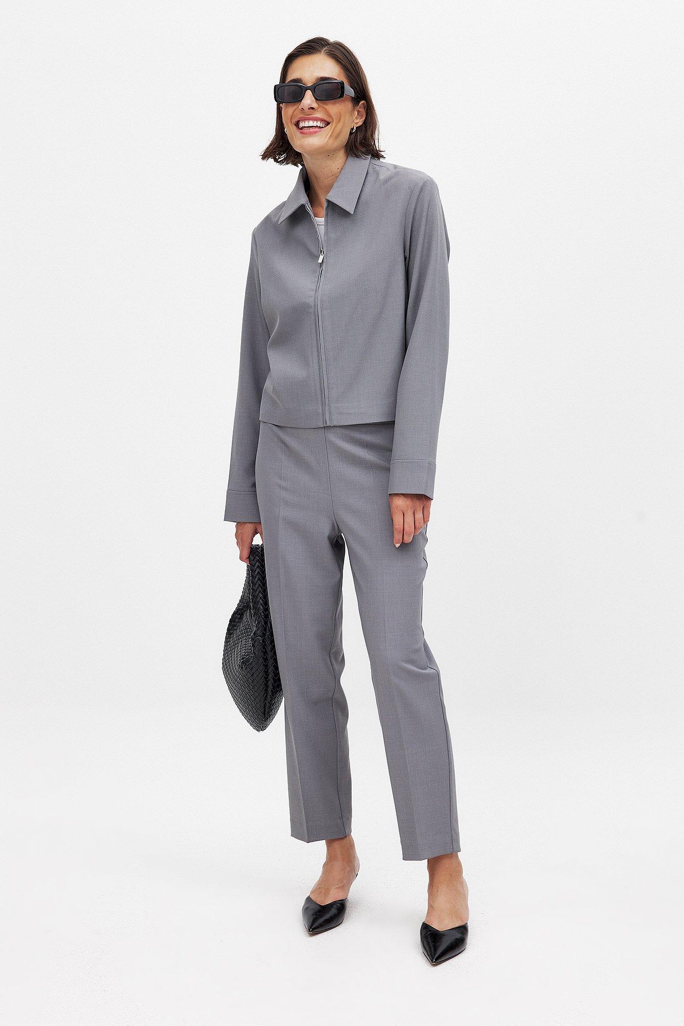 Cropped Mid Waist Pants Beige Product Image