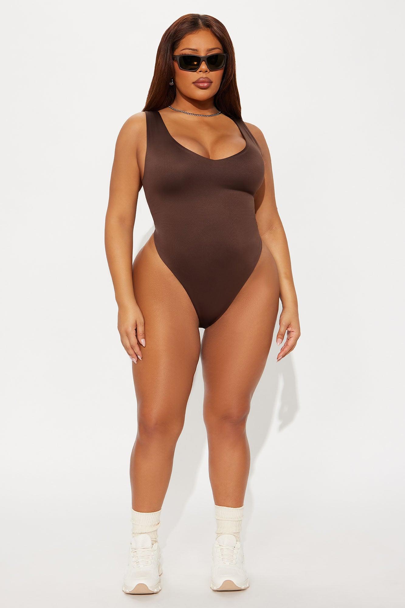 Contour Double Lined V Neck Bodysuit - Chocolate Female Product Image