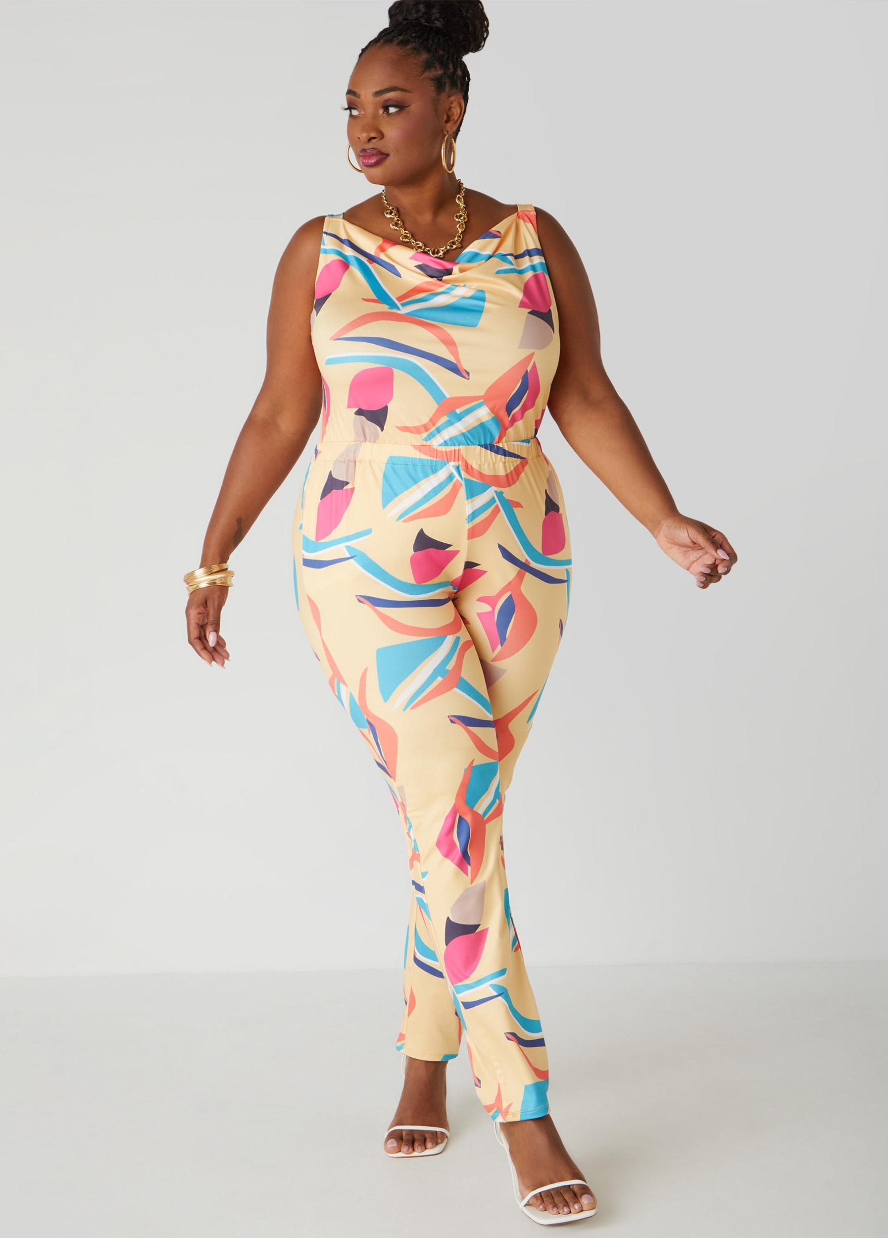 Abstract Print Cowl Neck Jumpsuit Product Image