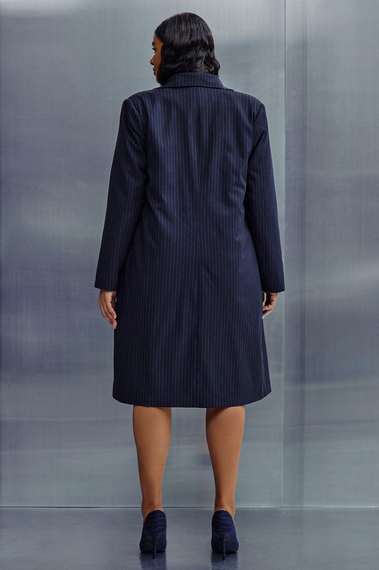 Business Plans Pinstripe Long Blazer - Black/combo Female Product Image