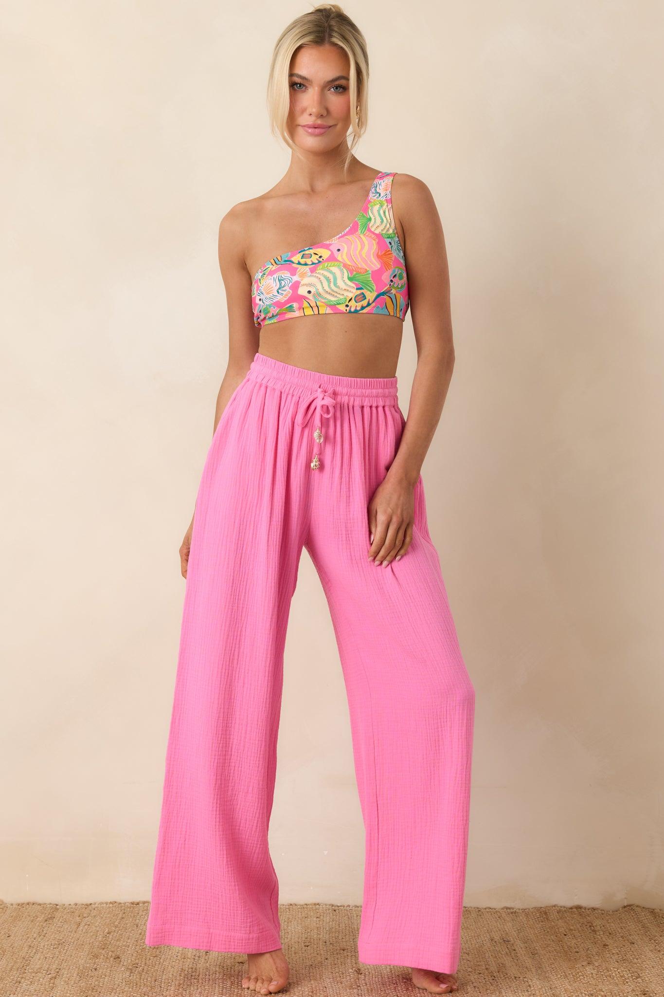 Paradisa Breezie Pink Multi Fish Print One-Shoulder Bikini Top Product Image