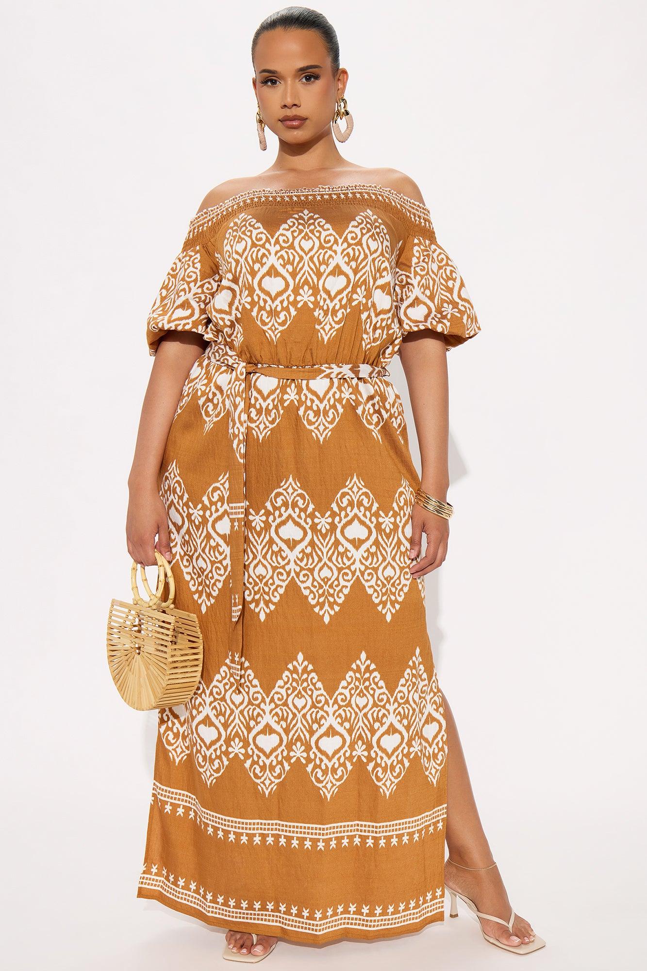 Mindy Off Shoulder Maxi Dress - Brown/combo Product Image