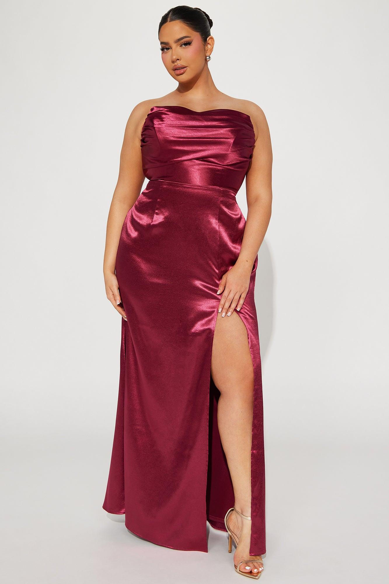 Madilynn Satin Gown - Burgundy Product Image
