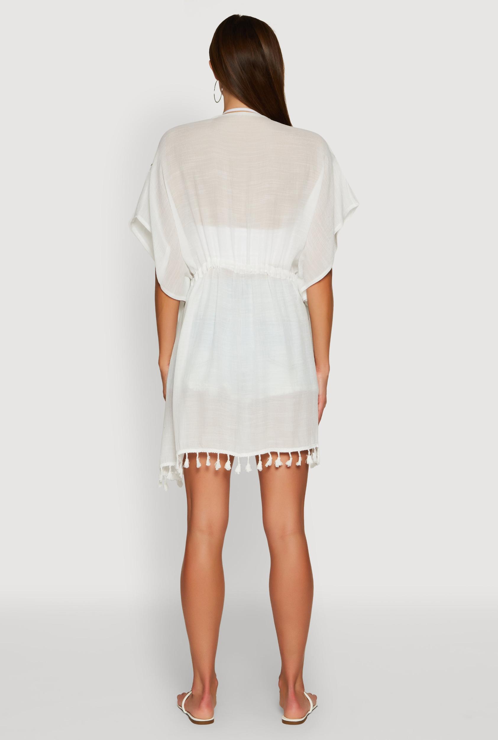 Elegant Crochet Detail Cover Up with Tassels Female Product Image