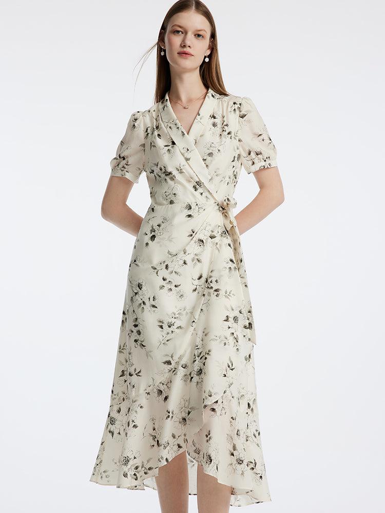 Acetate Ink Floral Print Wrap Midi Dress Product Image