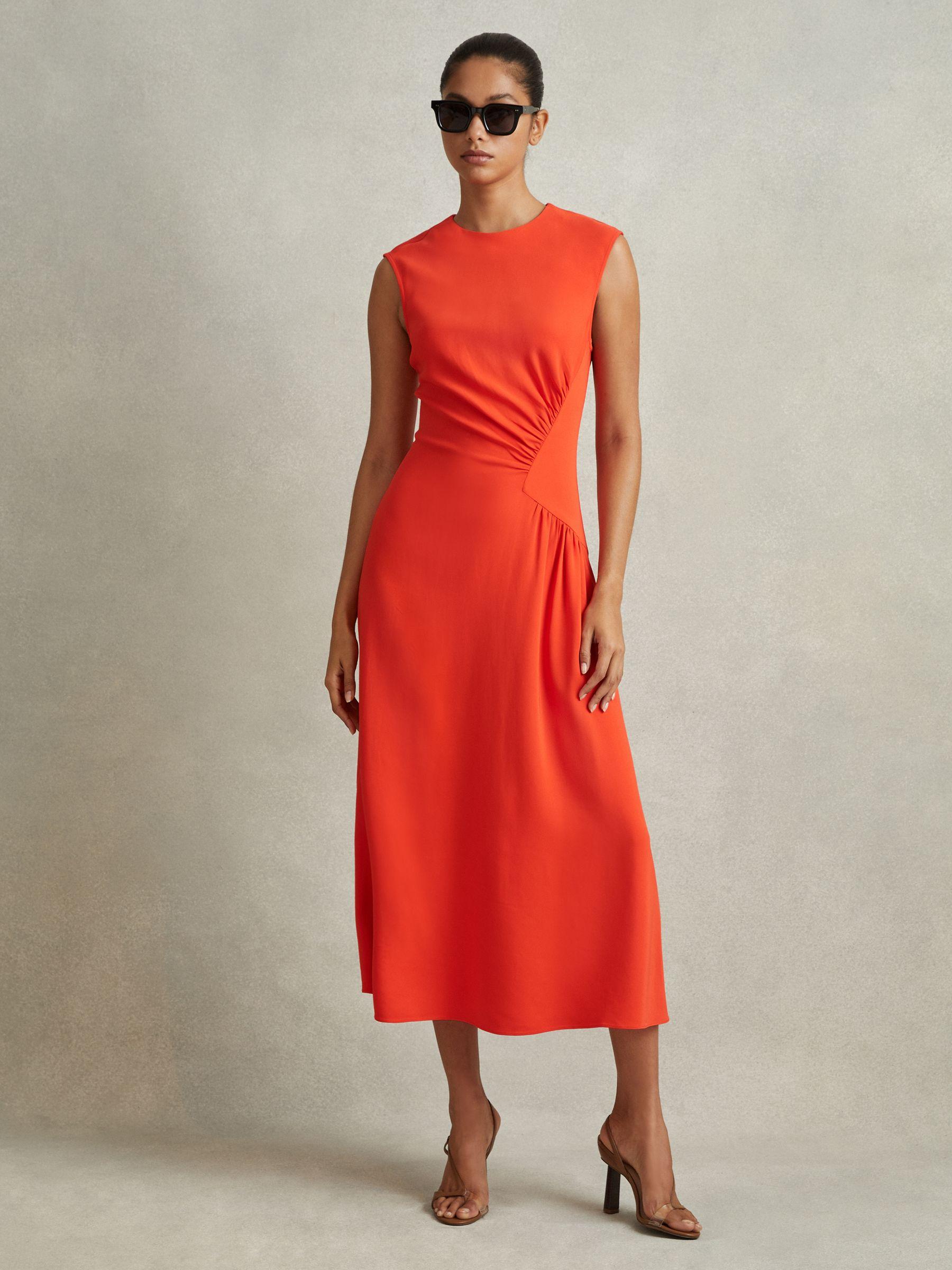 Ruched Midi Dress in Orange Product Image