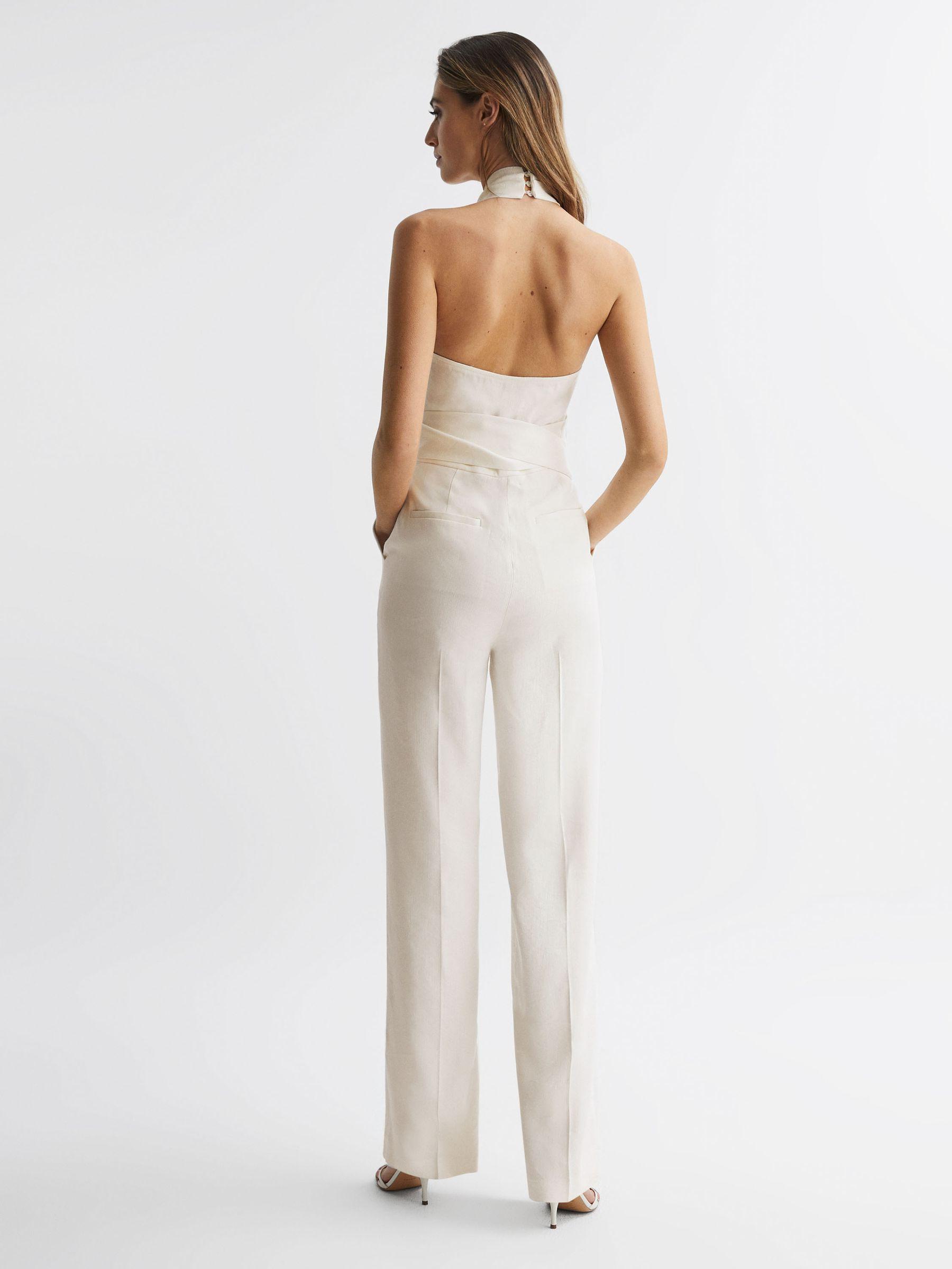 Halter Neck Linen Blend Jumpsuit in White Product Image