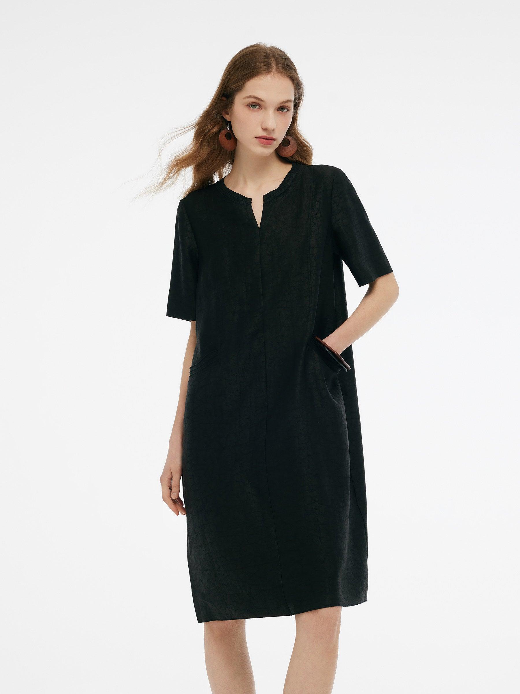 18MM Xiang Yun Silk Pockets Women Loose Fit Midi Dress Product Image