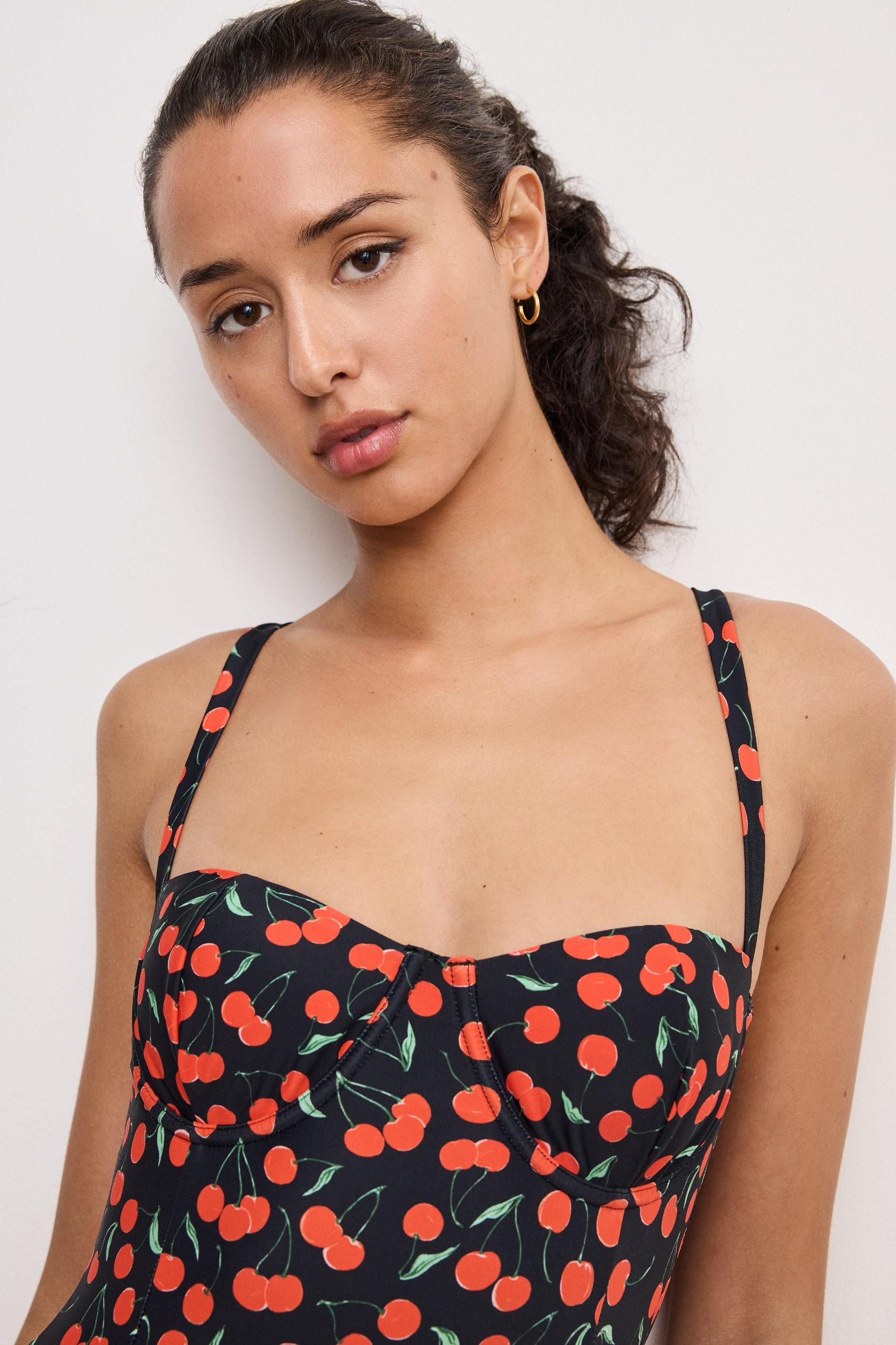 SQUARE NECK SWIMSUIT | BLACK CHERRIES003 Product Image