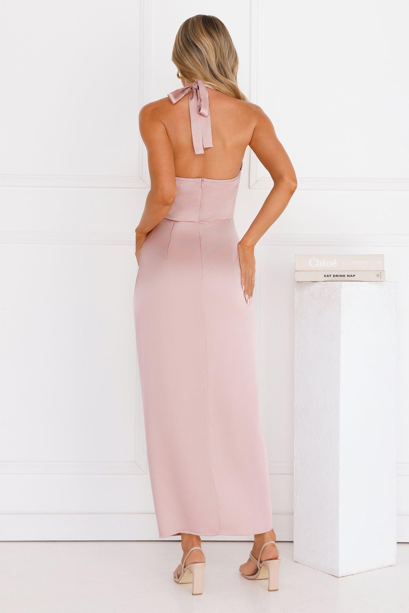 Silken Promise Satin Halter Maxi Dress Pink Product Image