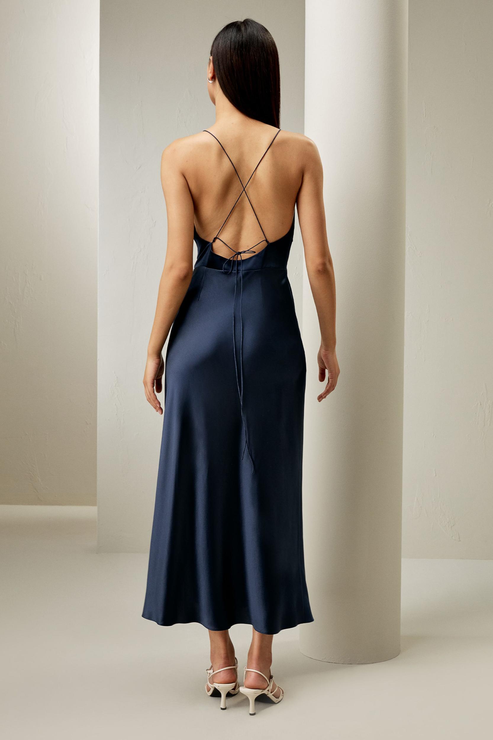 LILYSILK Silk Maxi Dress - for Women - Navy Blue Pure Silk - Skin Friendly Plunging V-Neck Dress 6 Product Image