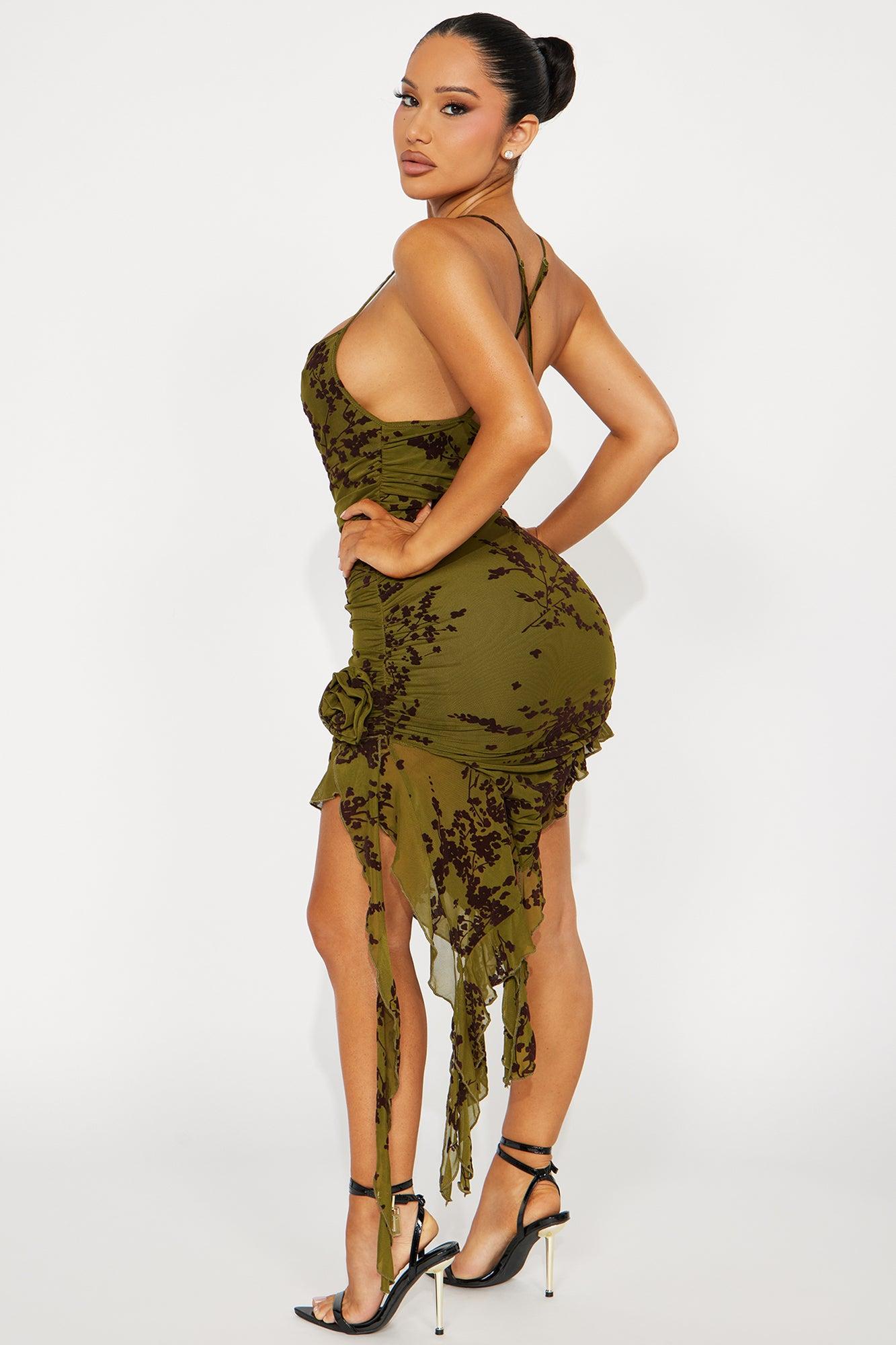 Blossom Bliss Mesh Midi Dress - Olive Product Image