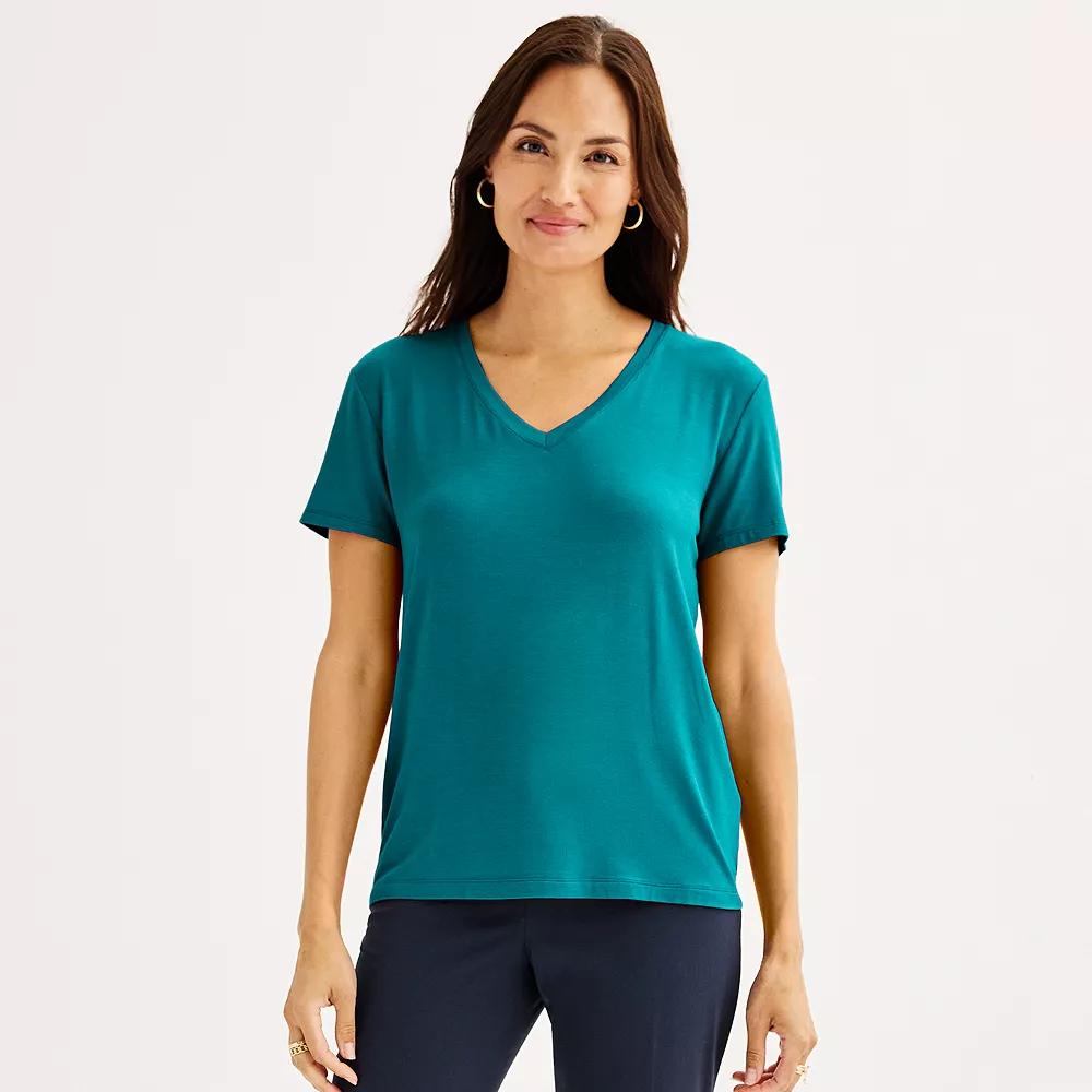 Women's Nine West Essential V-Neck T-Shirt, Size: Small, Moroccan Blue Product Image
