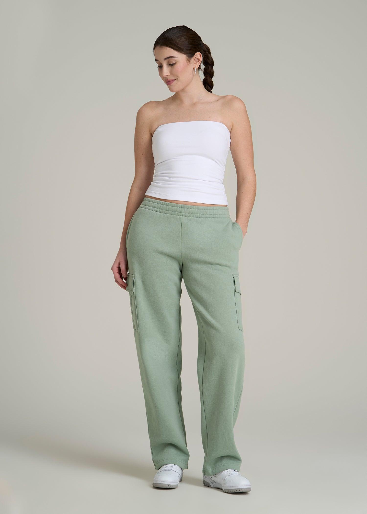 Mid Rise Cargo Fleece Sweatpants for Tall Women in Seagrass Female Product Image