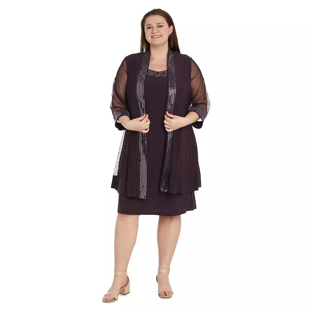 Plus Size R&M Richards 2-pc. Print Chevron Metallic Detail Jacket & Dress, Women's, Size: 20 W, Purple Product Image