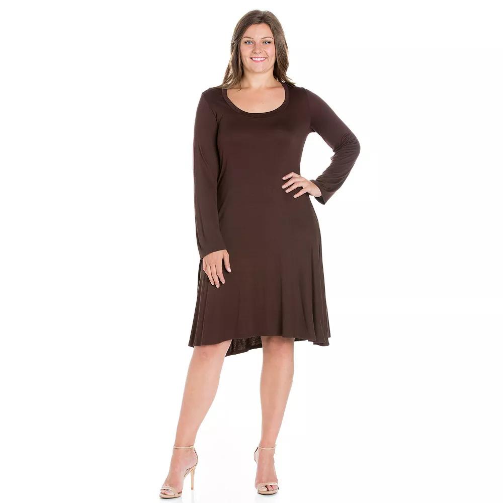 Plus Size 24seven Comfort Apparel Long Sleeve Flared Mini Dress, Womens Product Image