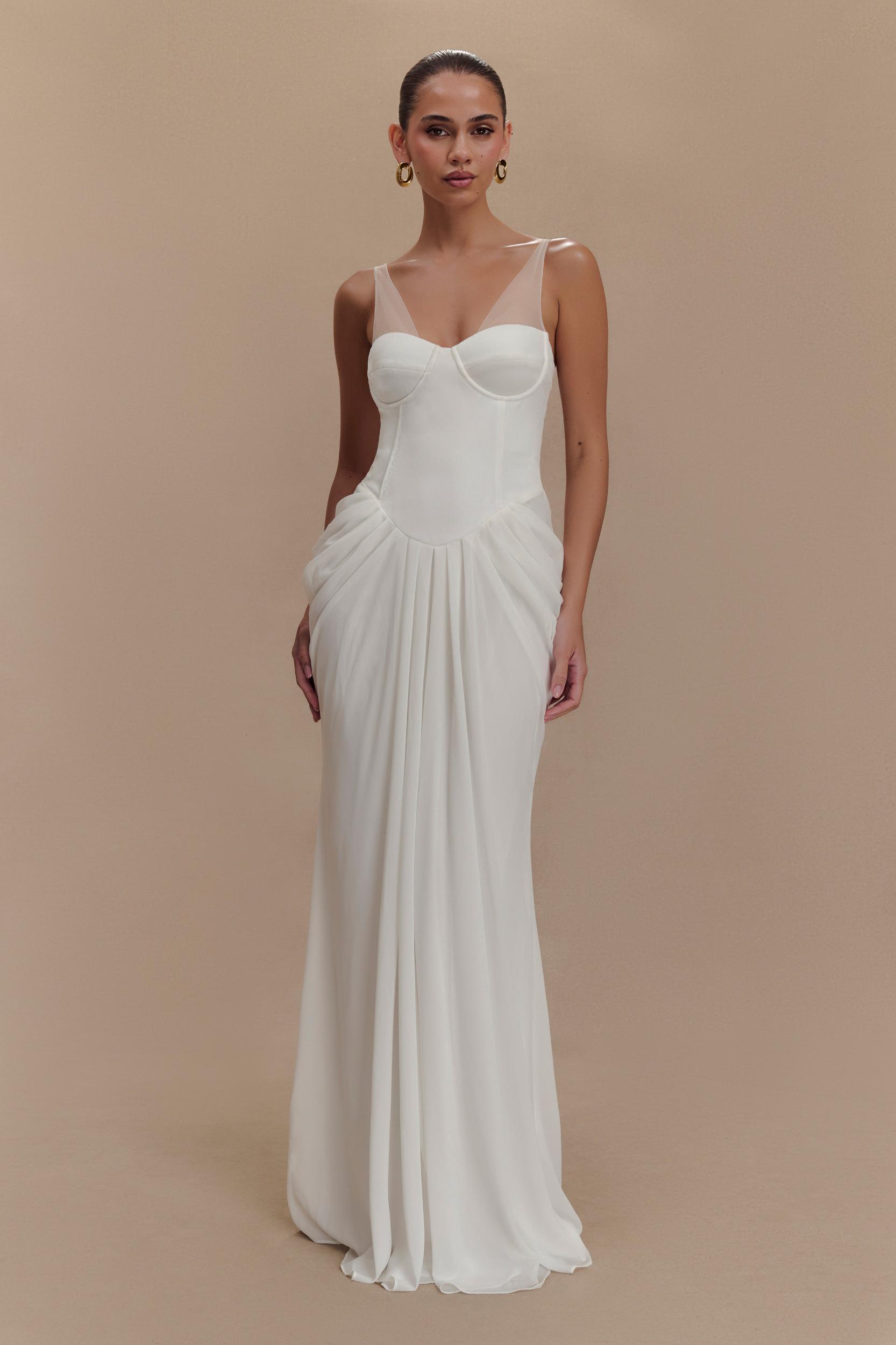 Roxanne Velvet Corset Maxi Dress - White Product Image
