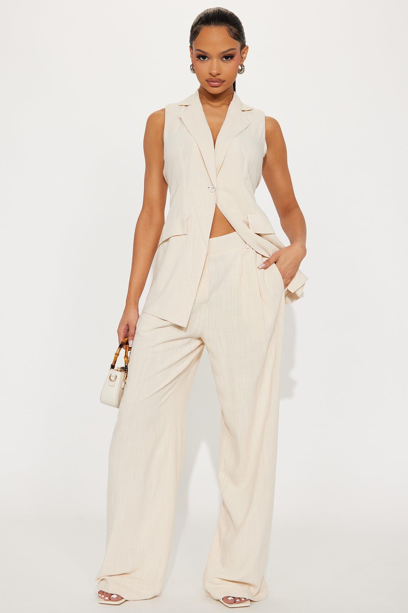 Essential Linen Vest Pant Set - Beige Female Product Image