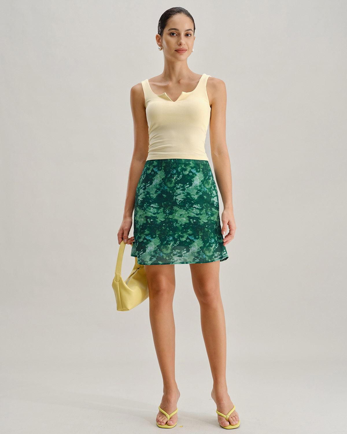 Yellow V Neck Ribbed Knit Tank Top Product Image