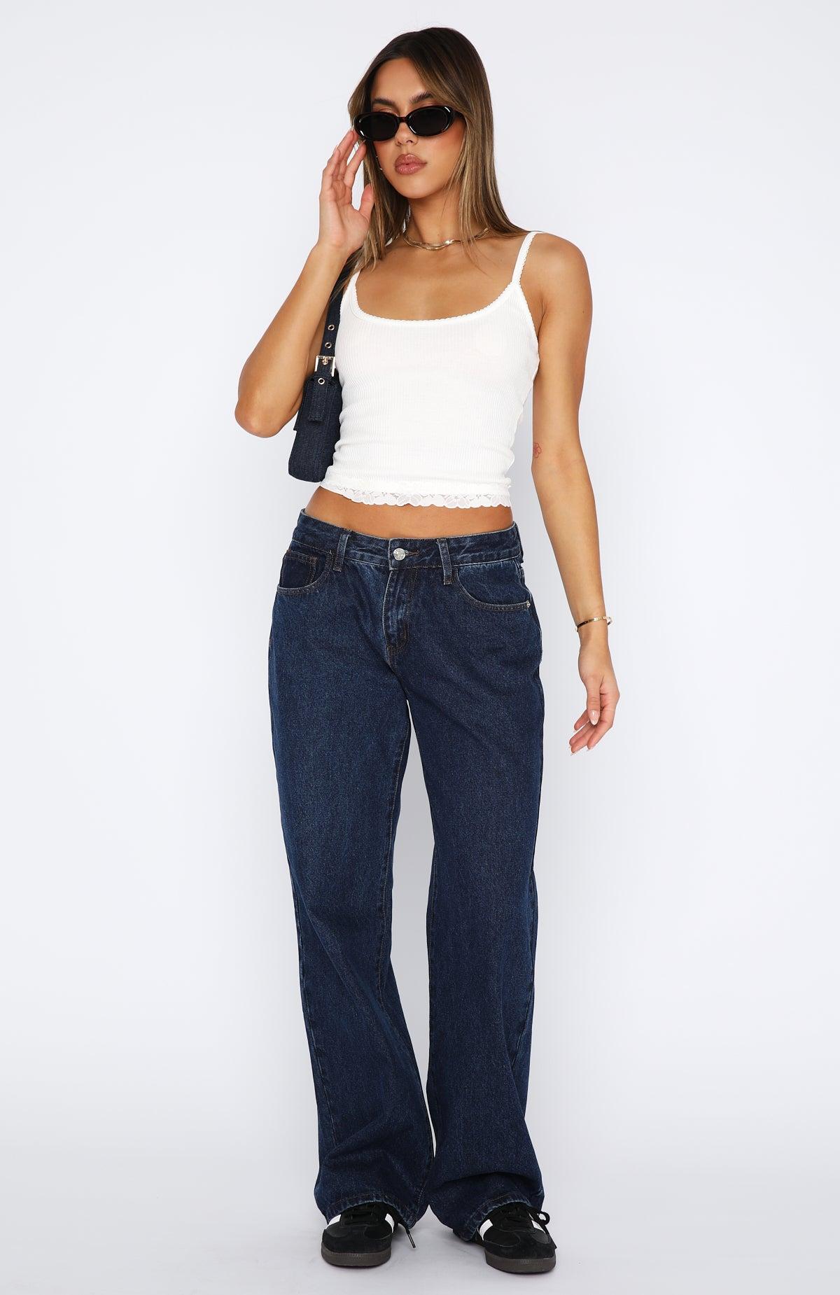 Bring The Style Low Rise Wide Leg Jeans Indigo Wash Product Image