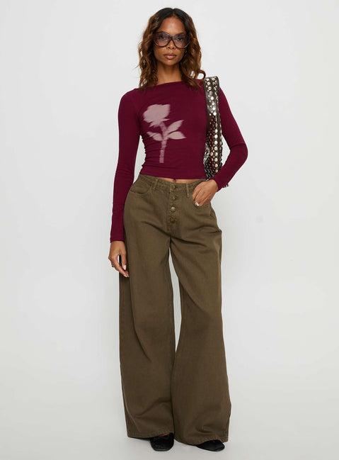 Naylor Mid Rise Wide Leg Jeans Olive Product Image